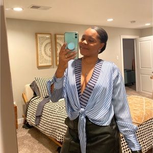 Zara silk stripe bodysuit